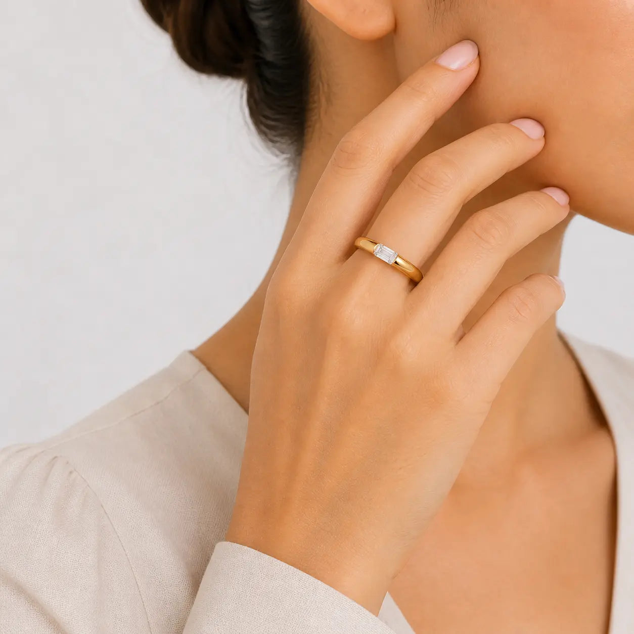 gold baguette crystal minimal ring elegant slim band