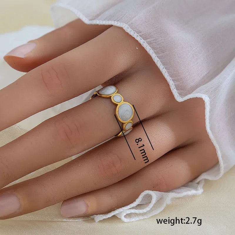 mother of pearl multi stone ring gold plated