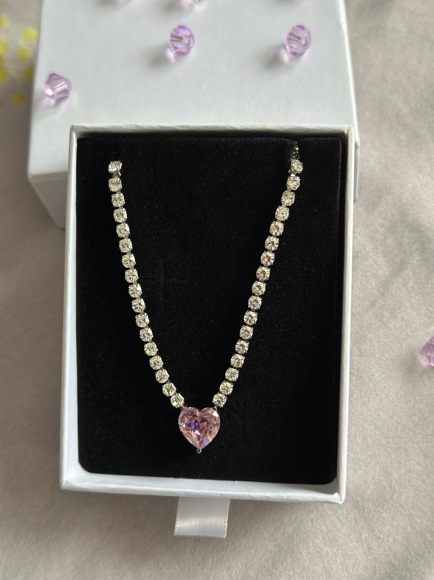 Loveheart plush|pink silver Necklace