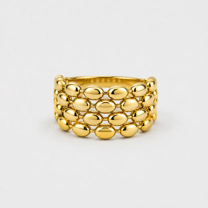 Gold Beaded Statement Ring Multi Layer Elegant Design