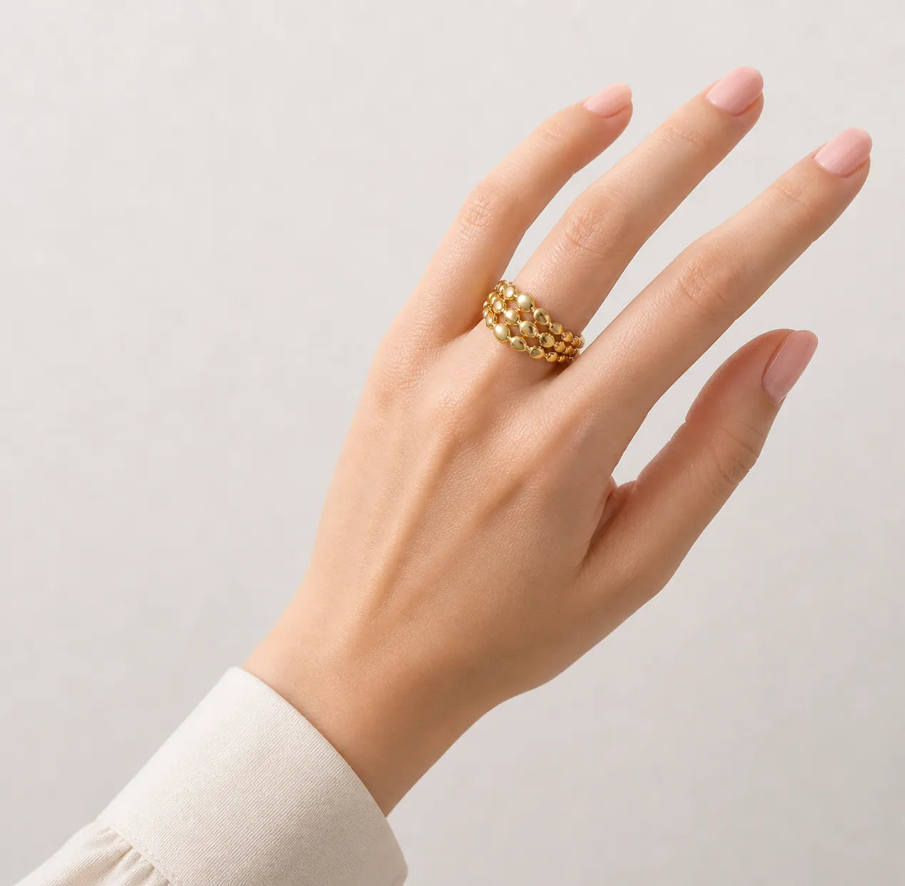 gold beaded statement ring multi layer elegant design