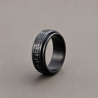 Black Engraved Men’s Ring Geometric Pattern Band