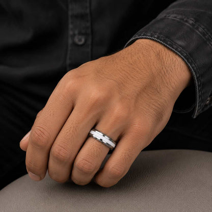 Silver White Men’s Ring Minimal Modern Band