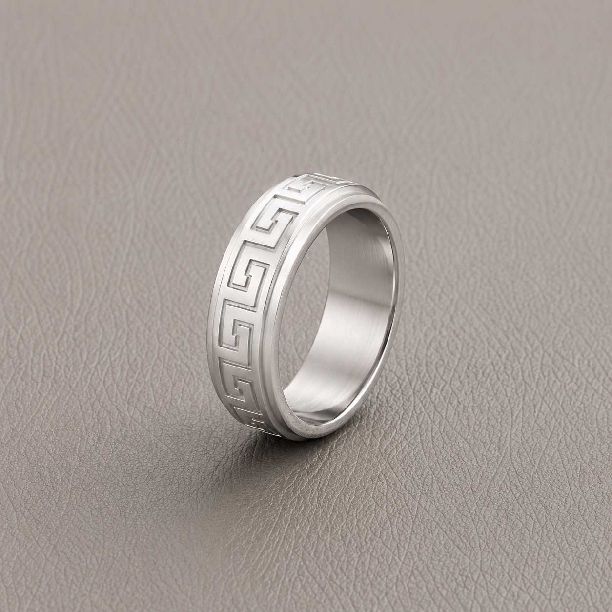 silver greek pattern men’s ring luxury band