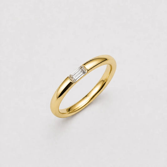Gold Baguette Crystal Minimal Ring Elegant Slim Band