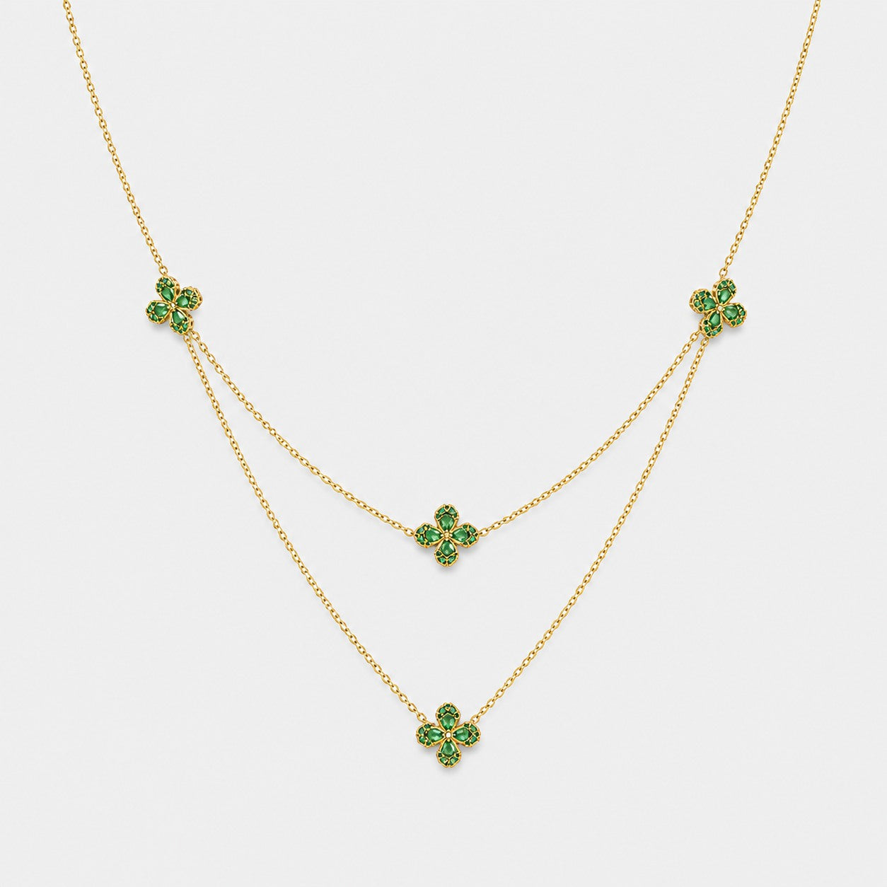 green clover layered necklace gold plated double chain