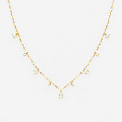 Gold Crystal Drop Necklace Minimal Dainty Chain Design