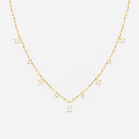 Gold Crystal Drop Necklace Minimal Dainty Chain Design