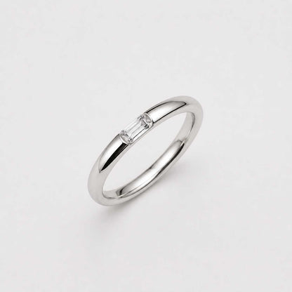 Silver Baguette Crystal Minimal Ring Elegant Slim Band