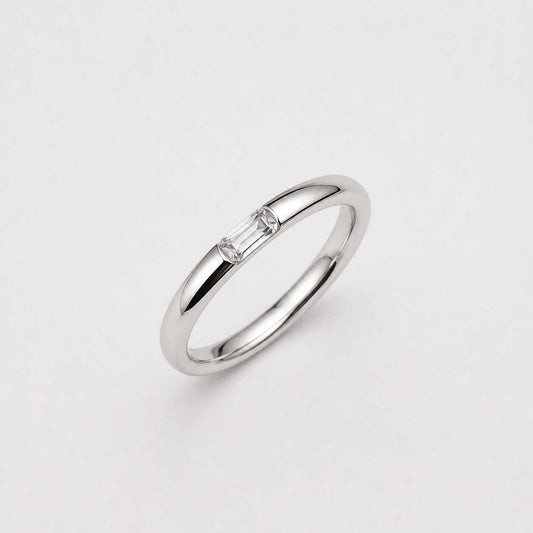 Silver Baguette Crystal Minimal Ring Elegant Slim Band