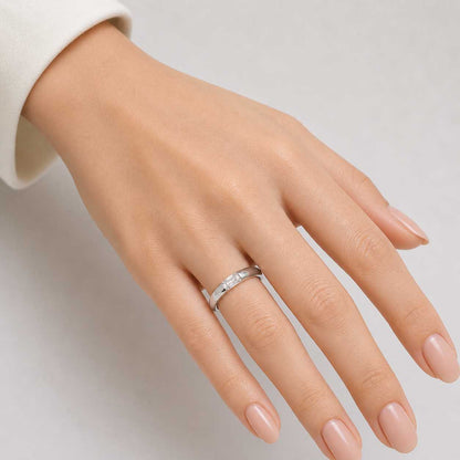 Silver Baguette Crystal Minimal Ring Elegant Slim Band