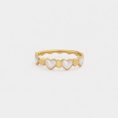 Mother of Pearl Heart Band Ring Gold Plated