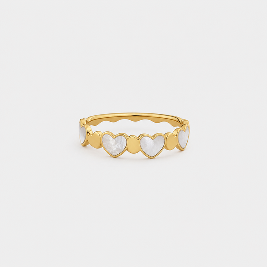 Mother of Pearl Heart Band Ring Gold Plated