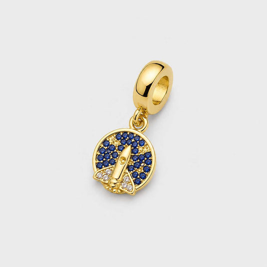 Rocket Charm Pendant Gold Blue Stone Space Design