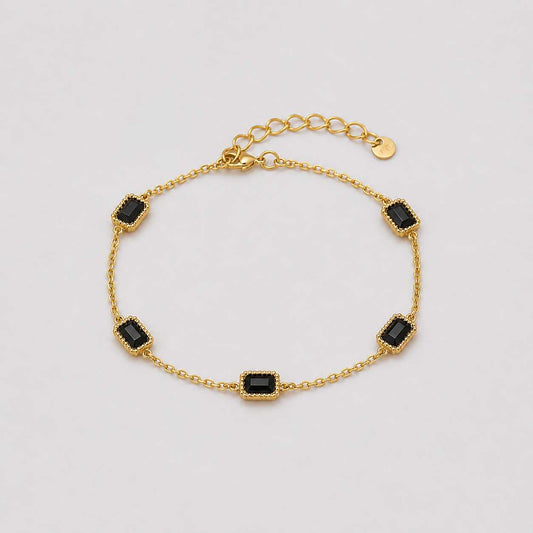 Gold Black Stone Chain Bracelet Minimal Elegant