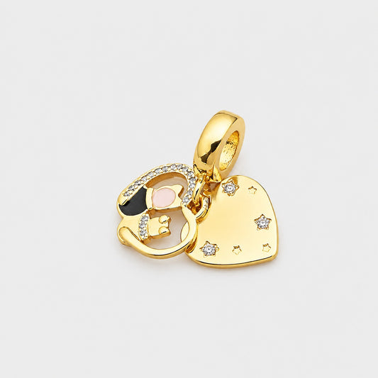 Dog Heart Charm Pendant Gold Crystal Cute Pet Design