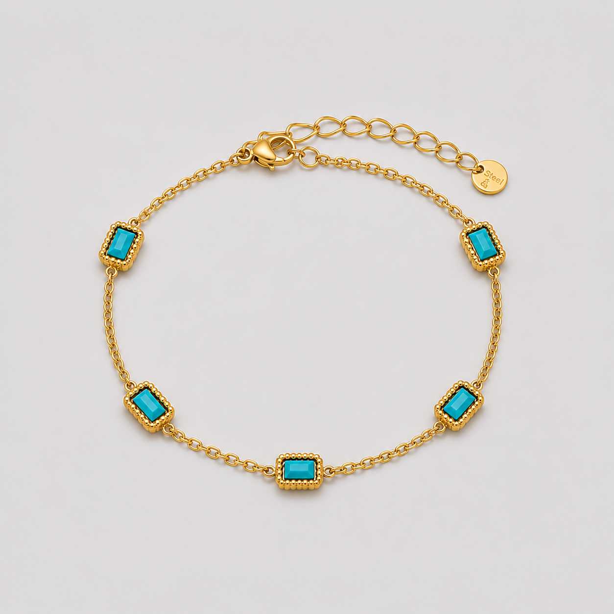 gold turquoise stone chain bracelet minimal elegant