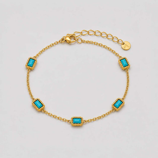 Gold Turquoise Stone Chain Bracelet Minimal Elegant