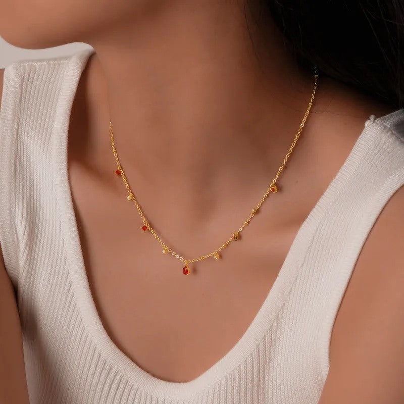 red charm chain necklace gold plated delicate design