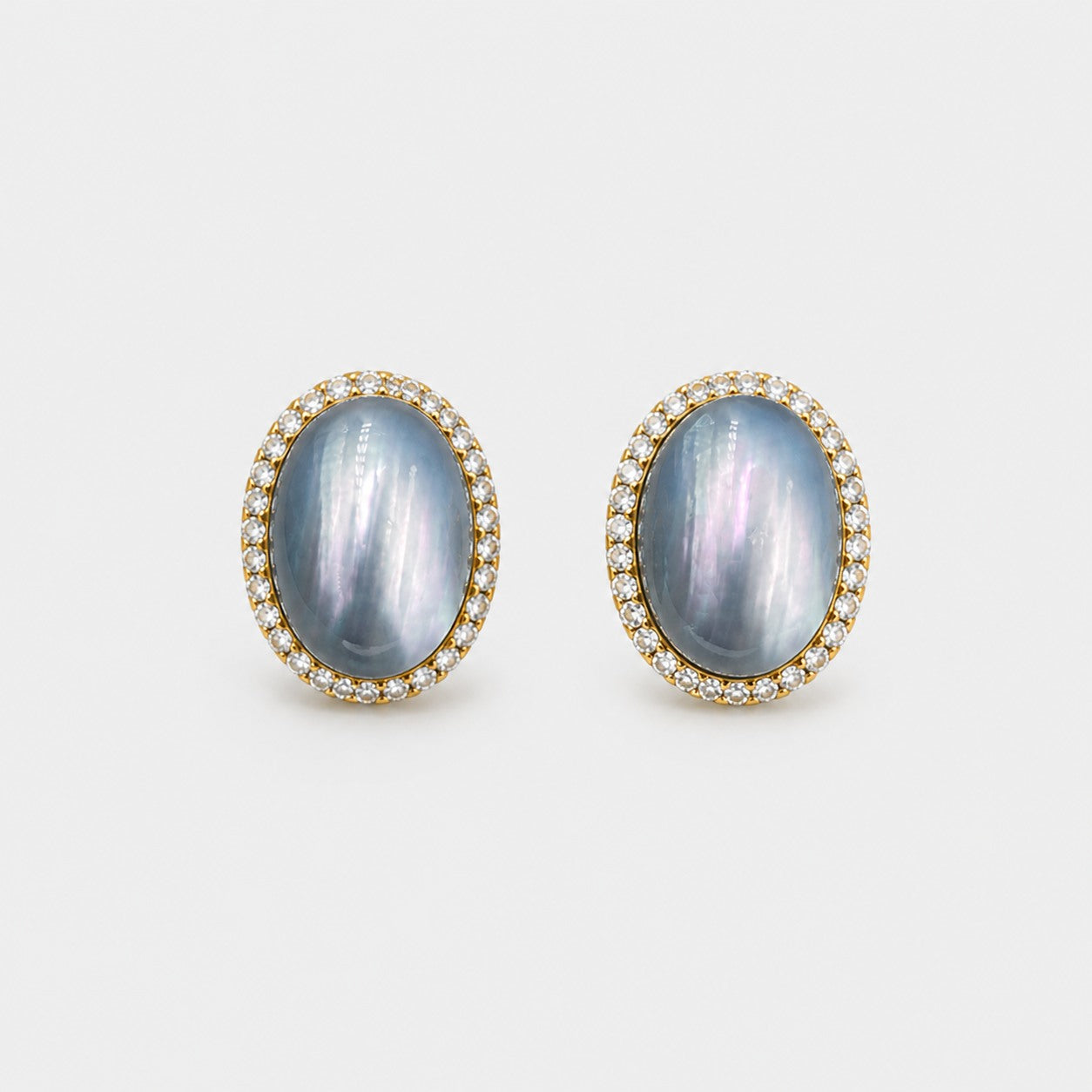 blue opal oval stud earrings gold crystal halo