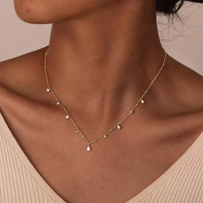 Gold Crystal Drop Necklace Minimal Dainty Chain Design