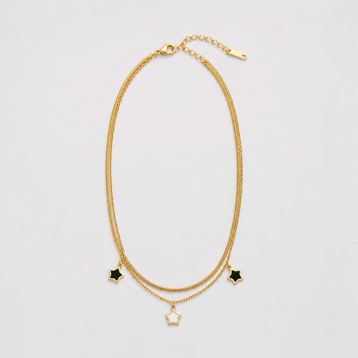 gold star charm layered necklace double chain design