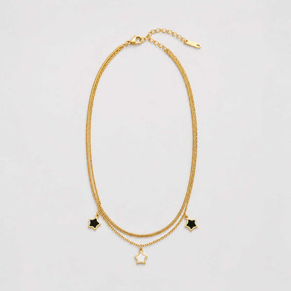 Gold Star Charm Layered Necklace Double Chain Design