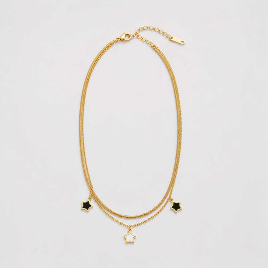 Gold Star Charm Layered Necklace Double Chain Design