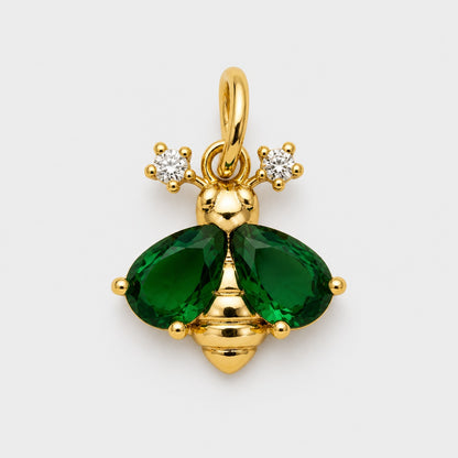 Bee Pendant Gold Green Stone Crystal Insect Design