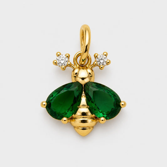 Bee Pendant Gold Green Stone Crystal Insect Design