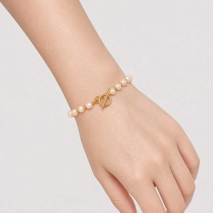 Gold Pearl Toggle Clasp Bracelet Elegant Minimal
