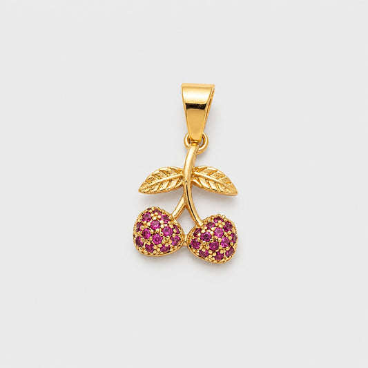 Cherry Pendant Gold Pink Stone Double Cherry Design