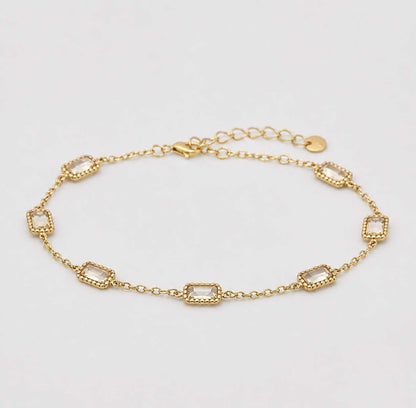 Gold Crystal Square Chain Bracelet Minimal Elegant