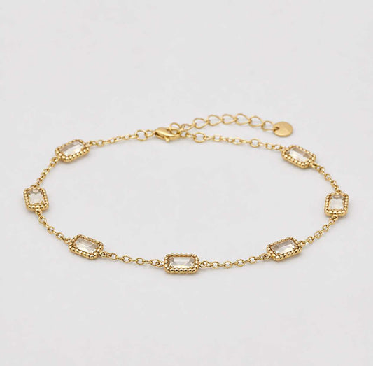 Gold Crystal Square Chain Bracelet Minimal Elegant