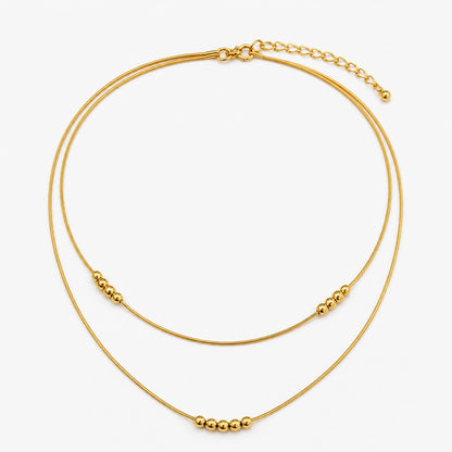Gold Bead Layered Necklace Double Chain Minimal Design