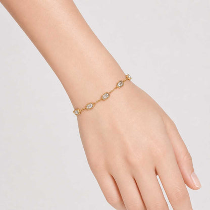 Gold Crystal Square Chain Bracelet Minimal Elegant