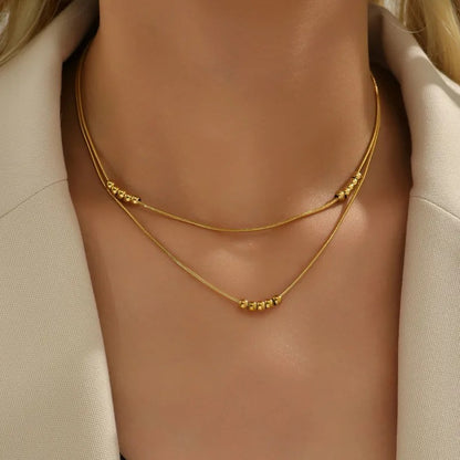 Gold Bead Layered Necklace Double Chain Minimal Design