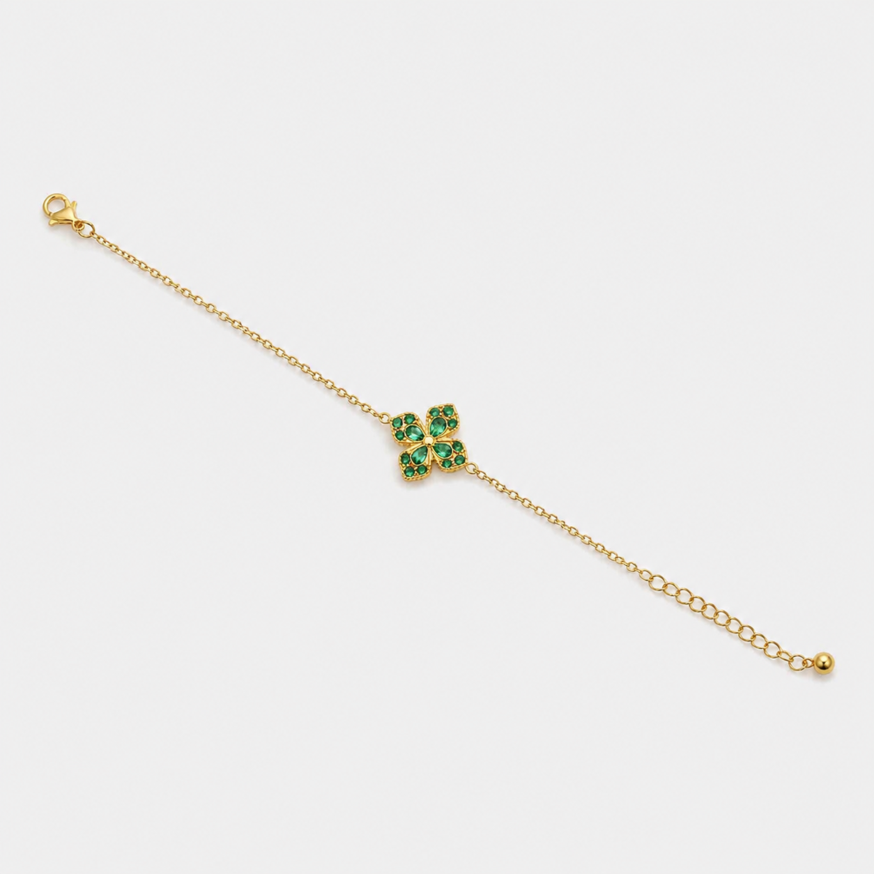 green clover chain bracelet gold plated adjustable