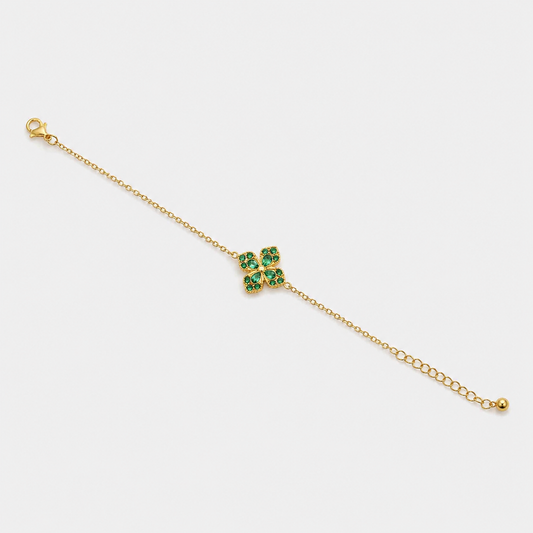 Green Clover Chain Bracelet Gold Plated Adjustable