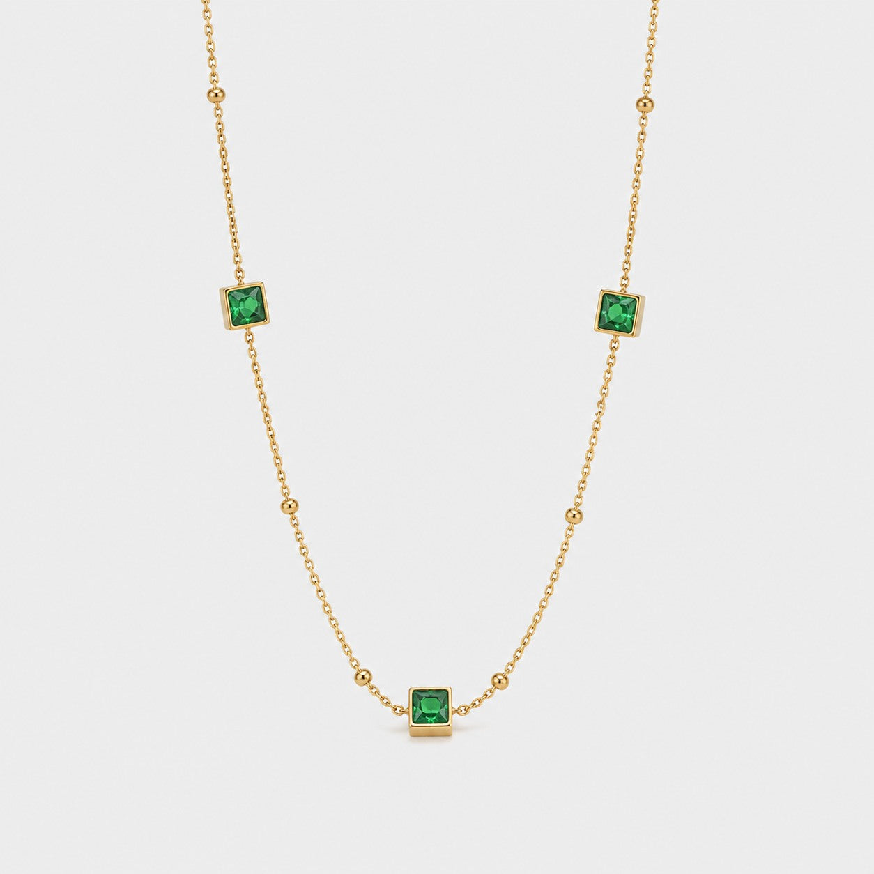 green square stone necklace gold plated minimal chain