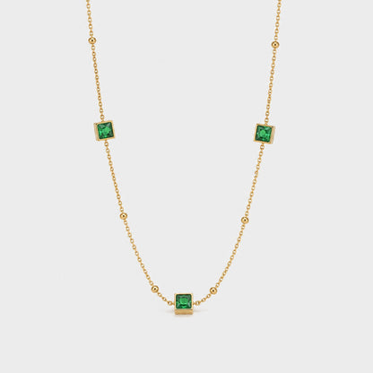 Green Square Stone Necklace Gold Plated Minimal Chain