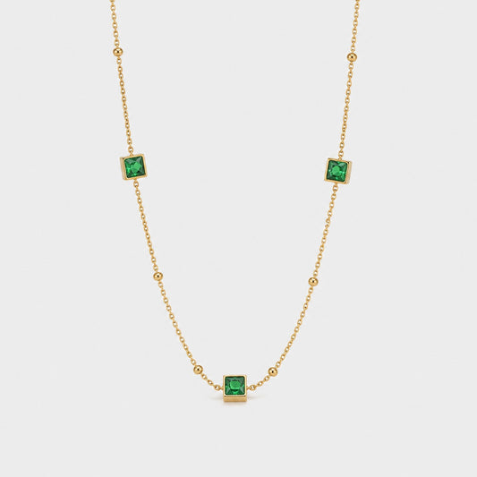 Green Square Stone Necklace Gold Plated Minimal Chain