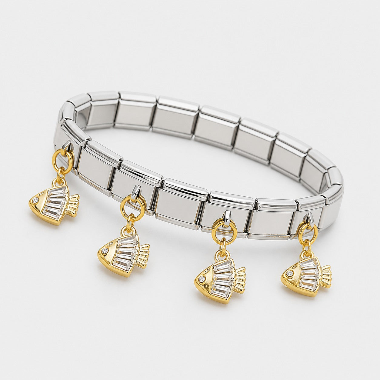 charm link bracelet silver gold fish design
