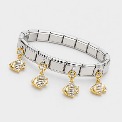 Charm Link Bracelet Silver Gold Fish Design