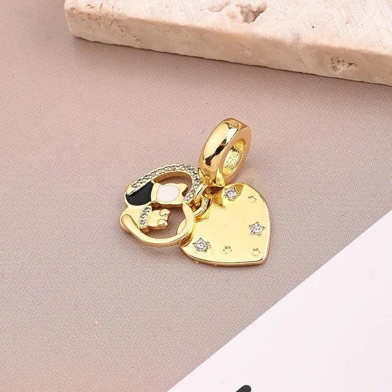 dog heart charm pendant gold crystal cute pet design