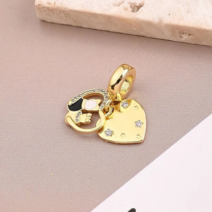 Dog Heart Charm Pendant Gold Crystal Cute Pet Design