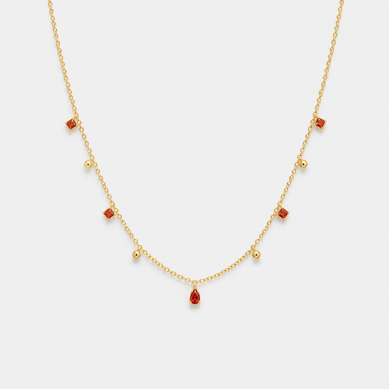 red charm chain necklace gold plated delicate design