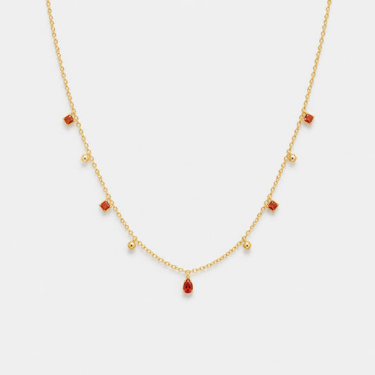 Red Charm Chain Necklace Gold Plated Delicate Design