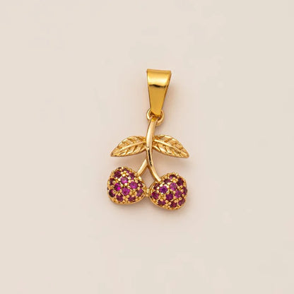 Cherry Pendant Gold Pink Stone Double Cherry Design