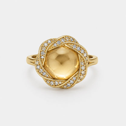 Gold Crystal Statement Ring Hexagon Centre Stone